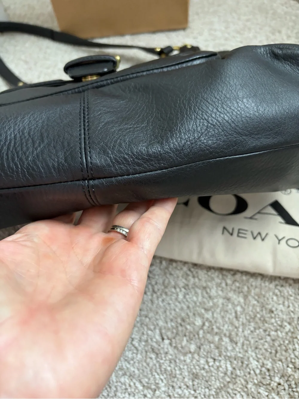 COACH Campbell Bell Black Leather Tote Bag with Gold Hardware. NWT